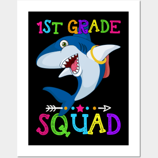 Sharck Hello 1st Grade Tshirt Teachers Kids Back to school Gifts Posters and Art